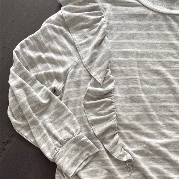 Striped Gray Ruffle Top - Picture 6 of 7